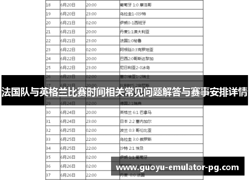 法国队与英格兰比赛时间相关常见问题解答与赛事安排详情 法国队与英格兰比赛时间相关常见问题解答与赛事安排详情