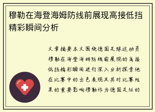 穆勒在海登海姆防线前展现高接低挡精彩瞬间分析